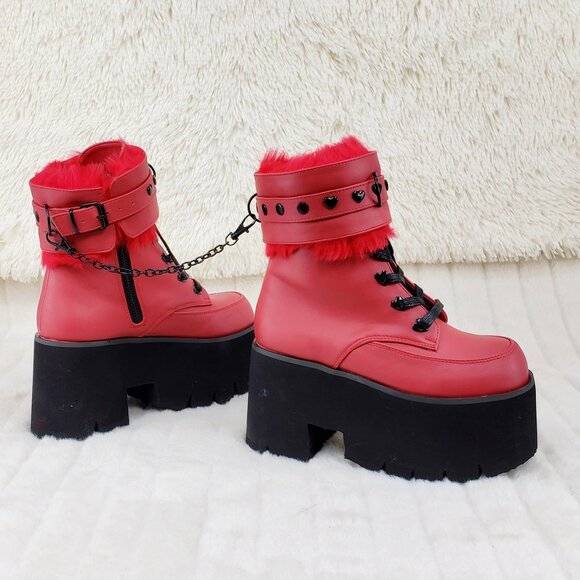 Goth Punk Platform Ankle Boots Furry Chain Cuff 57 - Picture 1 of 16